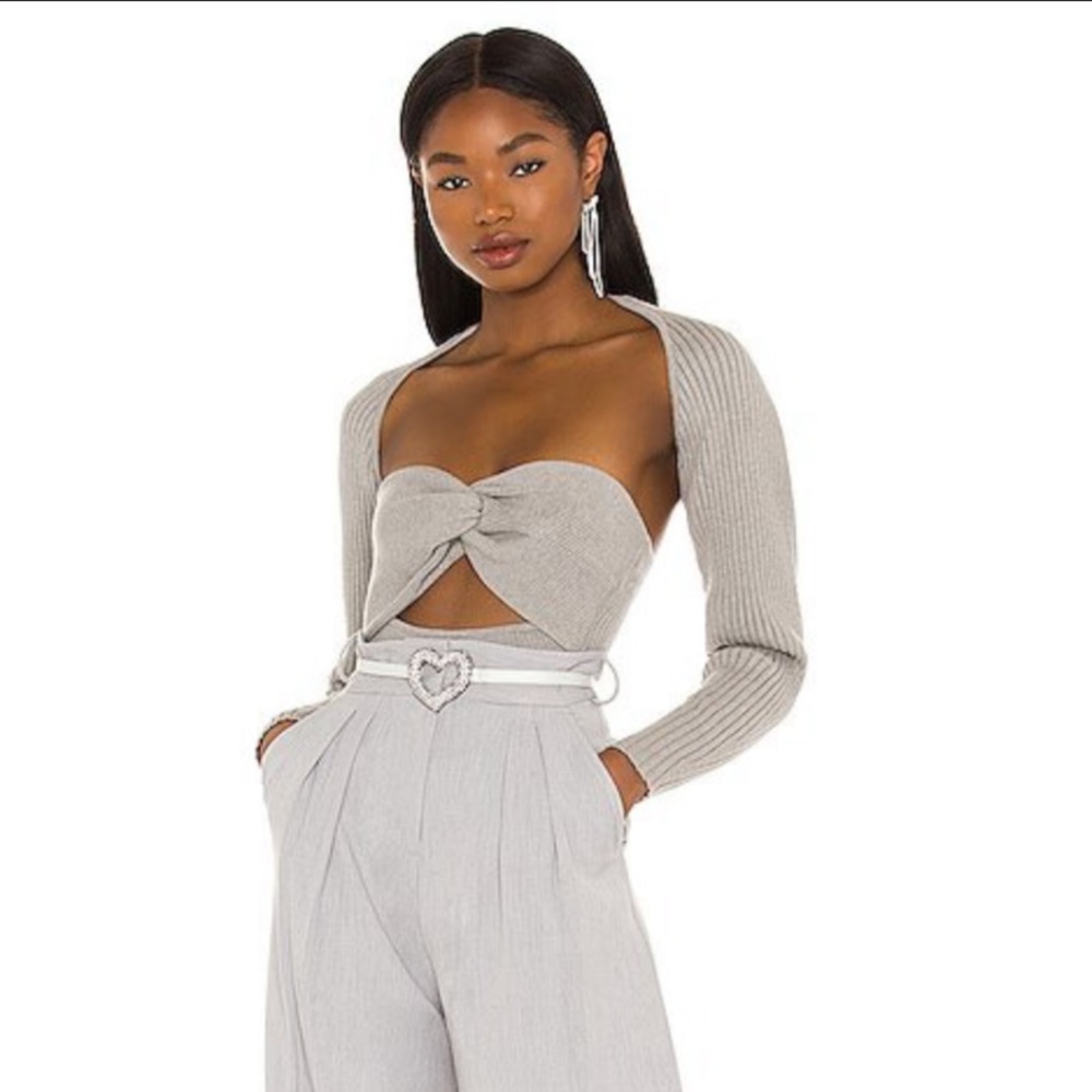 NWT LOVERS + FRIENDS Knit Shrug Bolero Sweater in Heather Grey